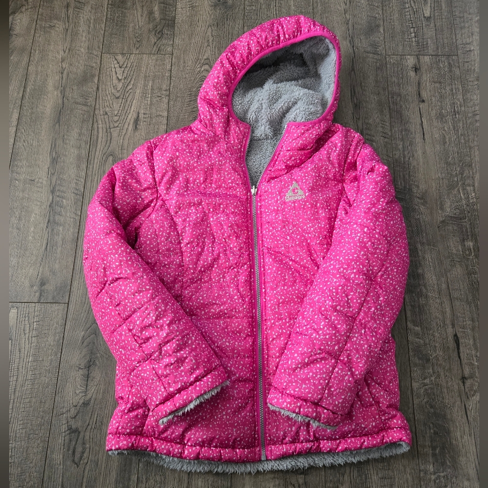 Gerry Girls Pink Hooded Winter Jacket Size L (14/16) Faux Fur Lined Snow Warm